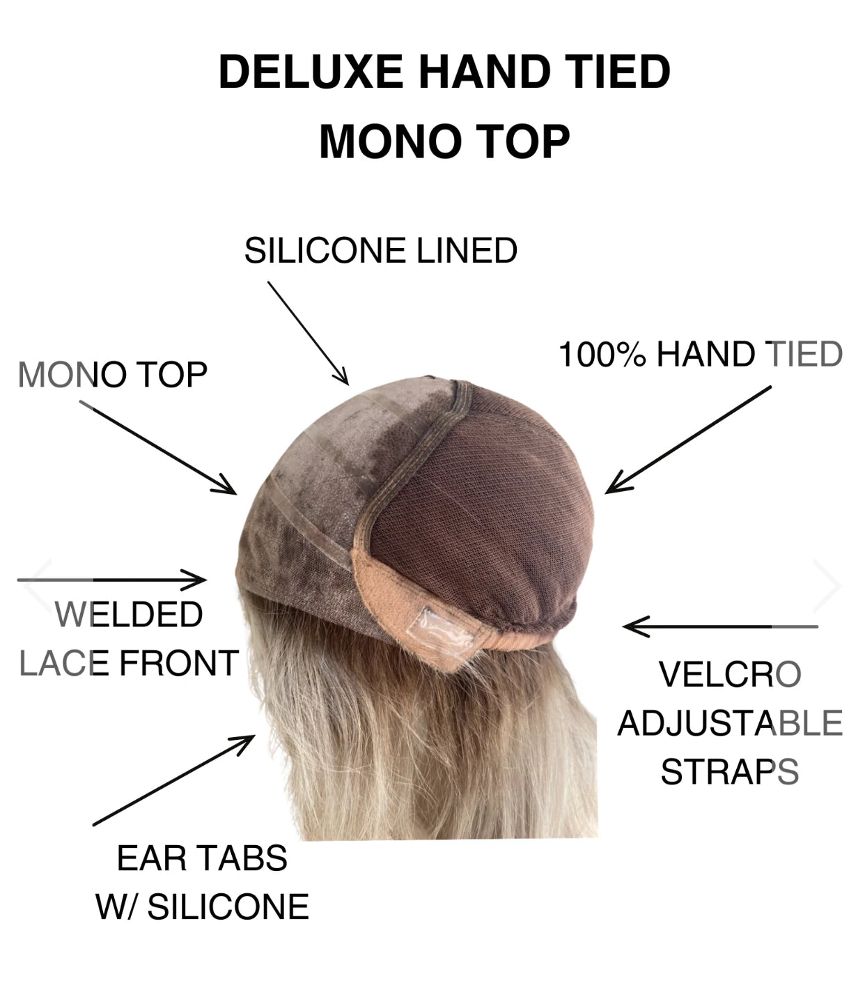 STOCK # JL6-301 GARDEAUX DELUXE HAND TIED MONO TOP WIG (MEDIUM CAP)