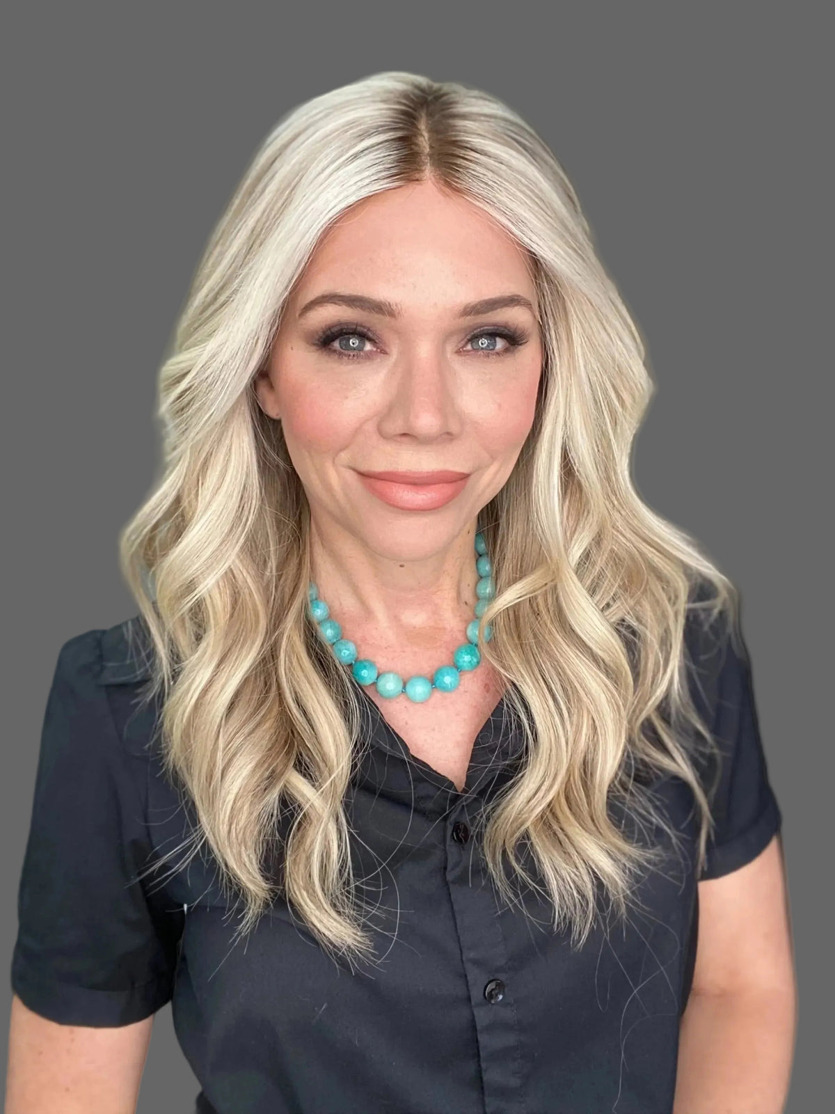 Hand Tied platinum blonde rooted mono top wig 