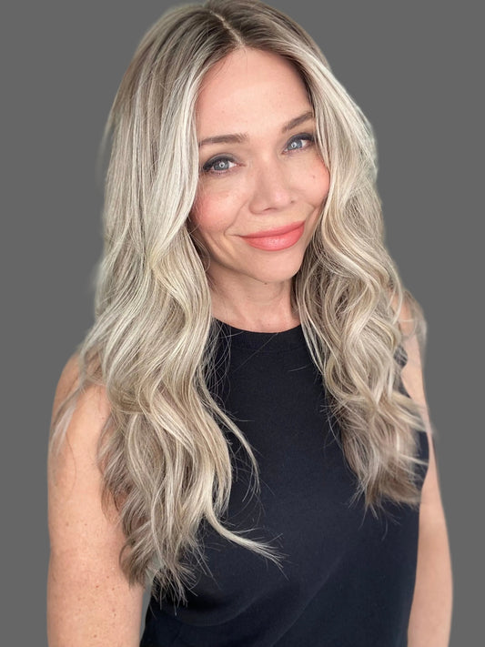 Rooted cool blonde human hair wig 