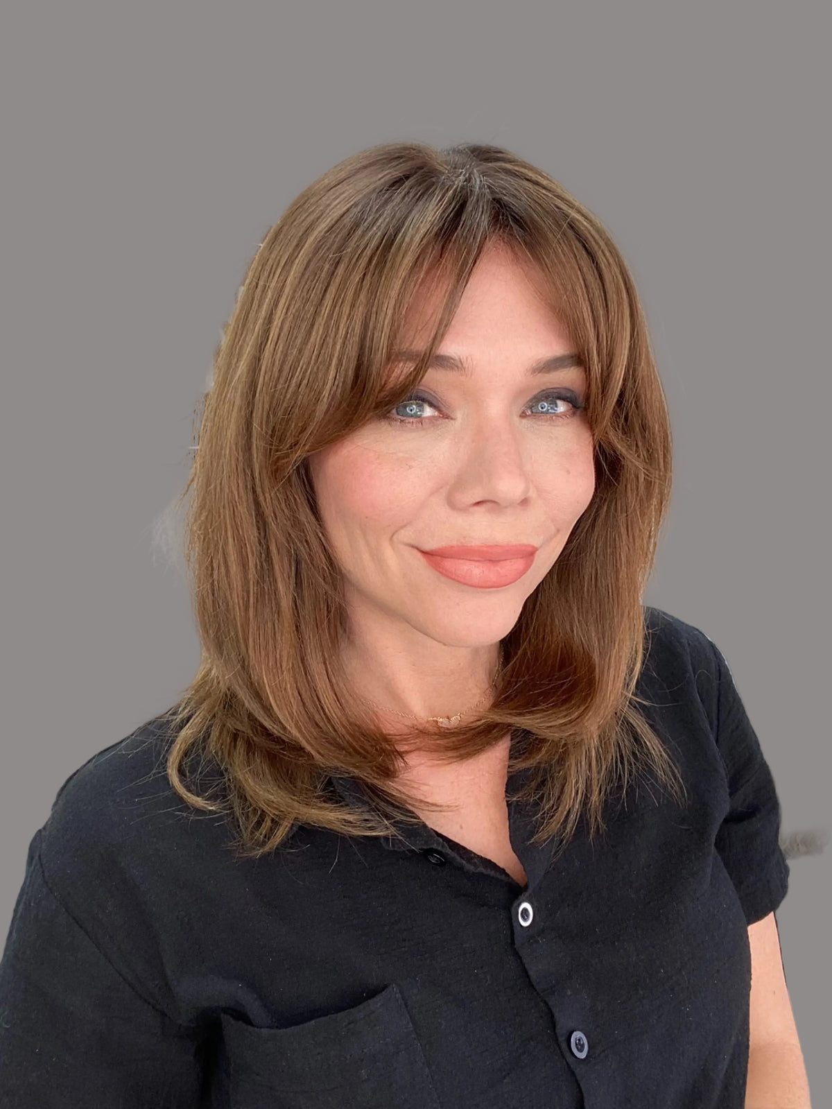 Human European  Double mono top warm brunette  wig