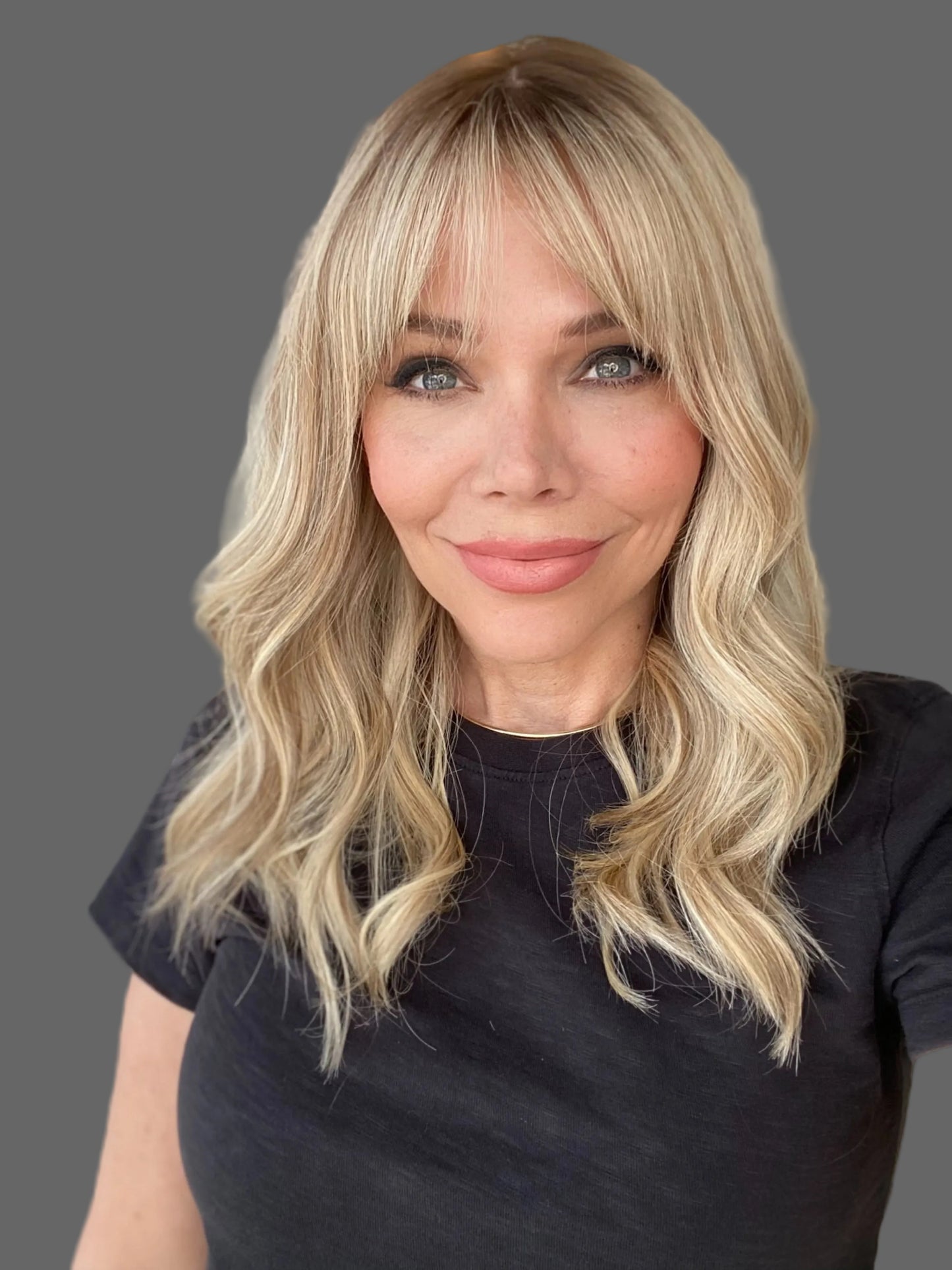 Human hair silk top lace front wig with bangs