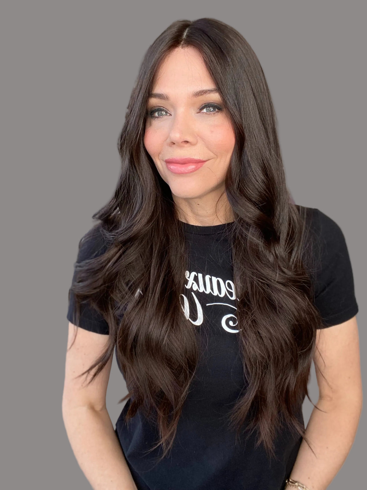 Long Brunette  lace front human hair front wig