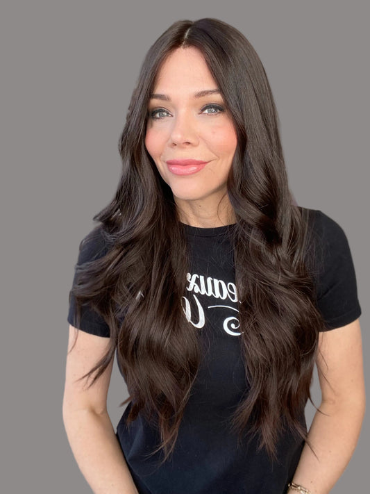 Long Brunette  lace front human hair front wig