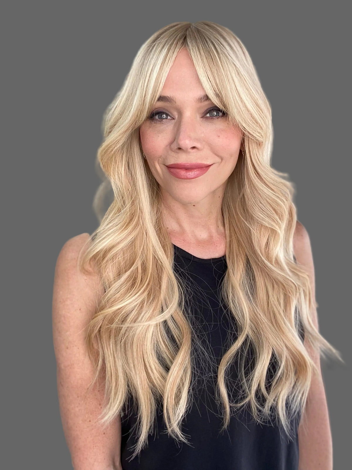 Human hair blonde long wig with bangs