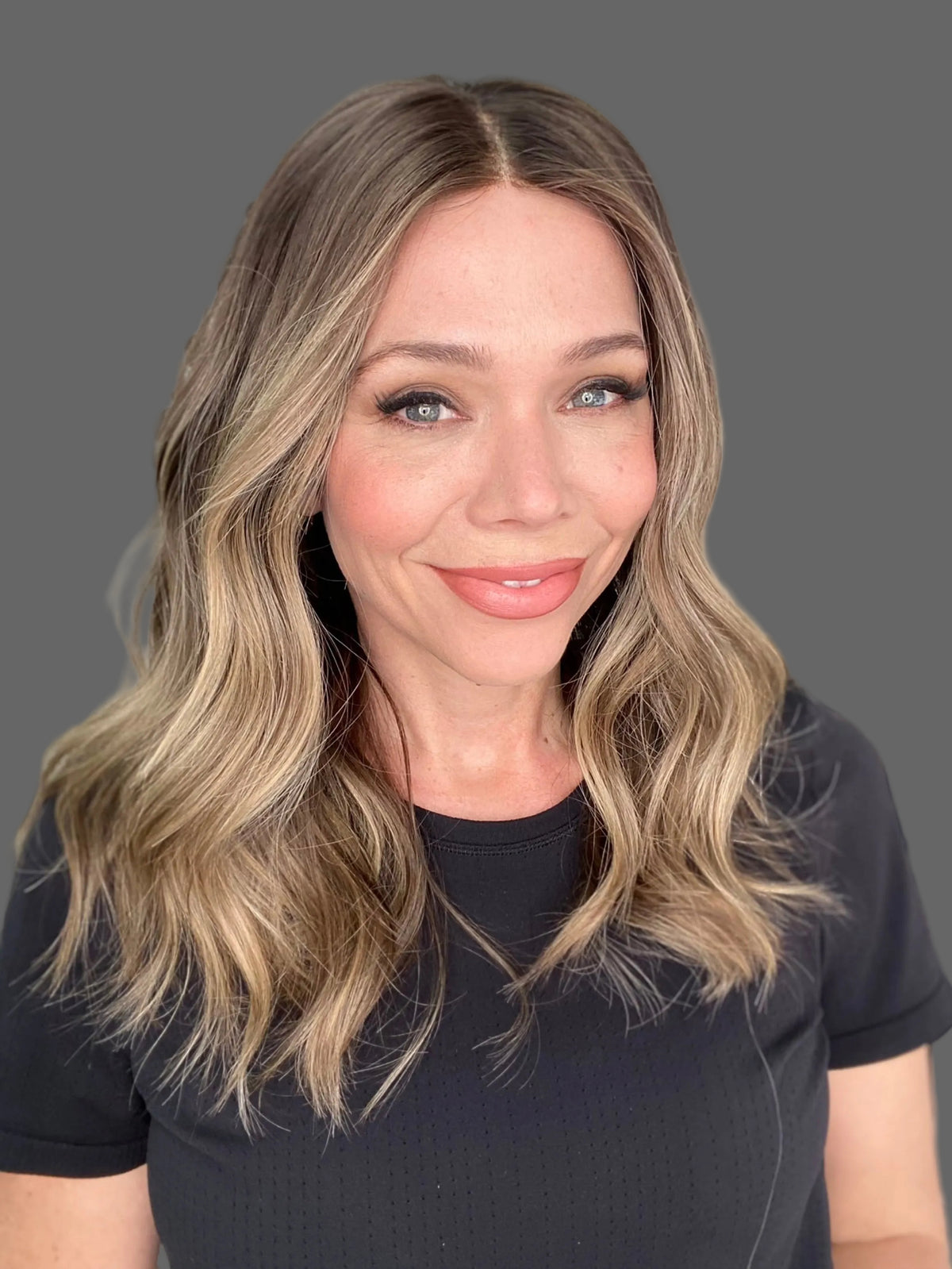 Human hair mono top Highlighted brunette wig 