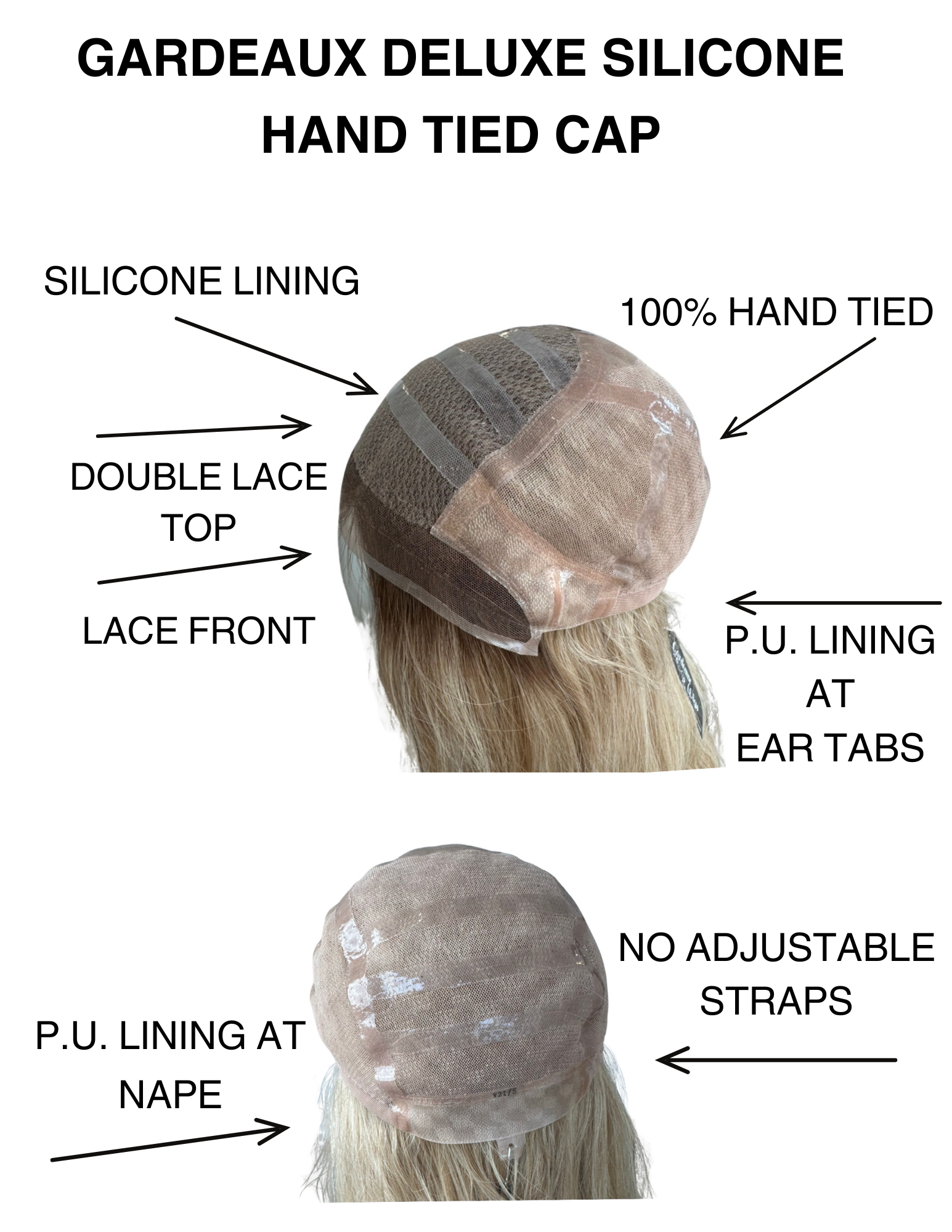 STOCK # JS302.6 GARDEAUX DELUXE HAND TIED, SILICONE LINED WIG